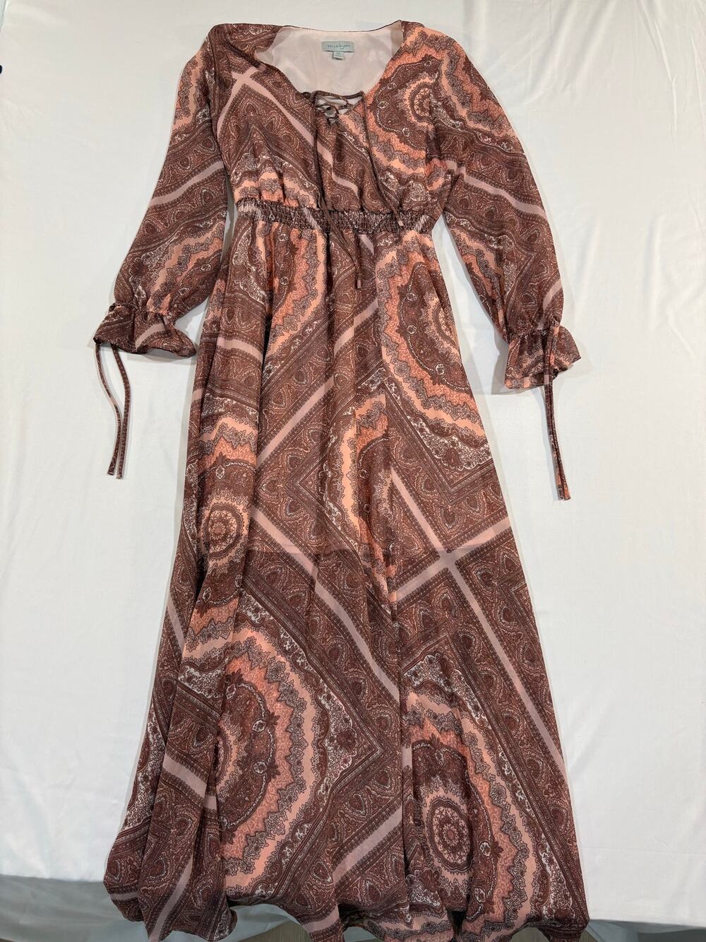 Belle + Sky Pink & Brown 3/4 Sleeve Maxi Dress
size medium